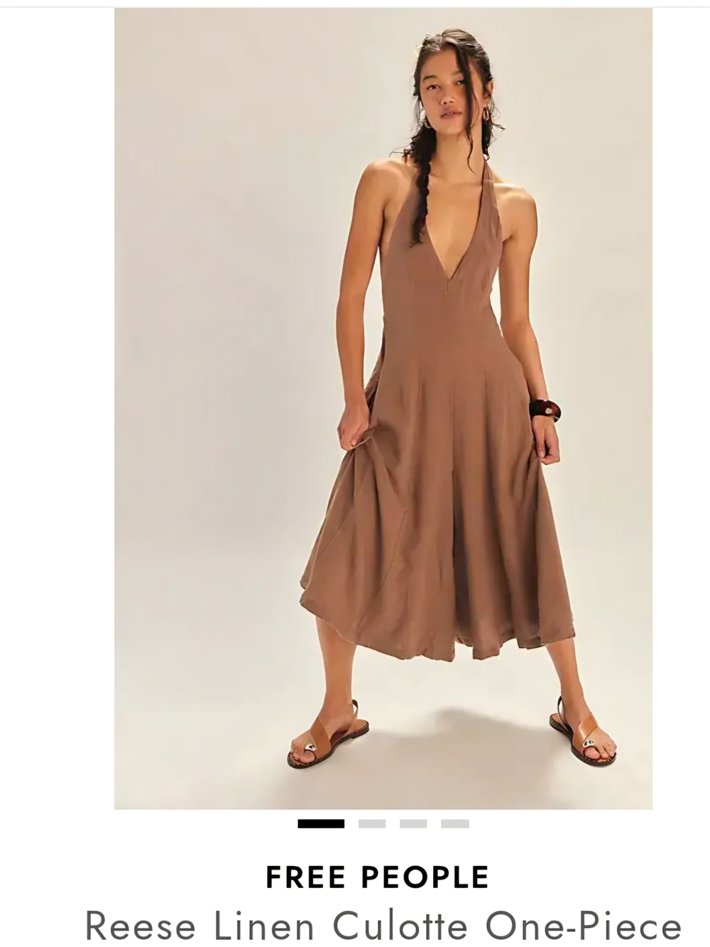 Free People Reese One-Shoulder Linen Culotte Dress in Black
